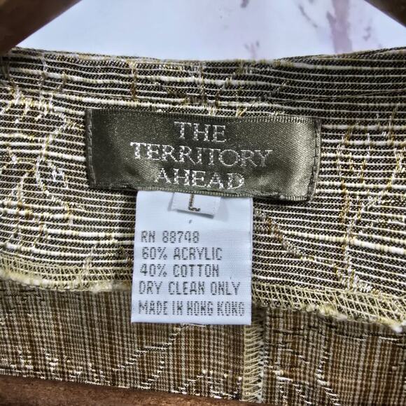 The Territory Ahead Vest Womens Large Beige Gold Tan Loop Button Jacket Jacquard - Picture 3 of 10